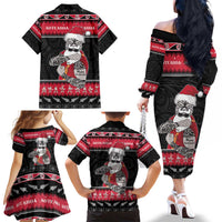 New Zealand Santa Tiki Christmas Family Matching Off The Shoulder Long Sleeve Dress and Hawaiian Shirt Meri Kirihimete LT05 - Polynesian Pride