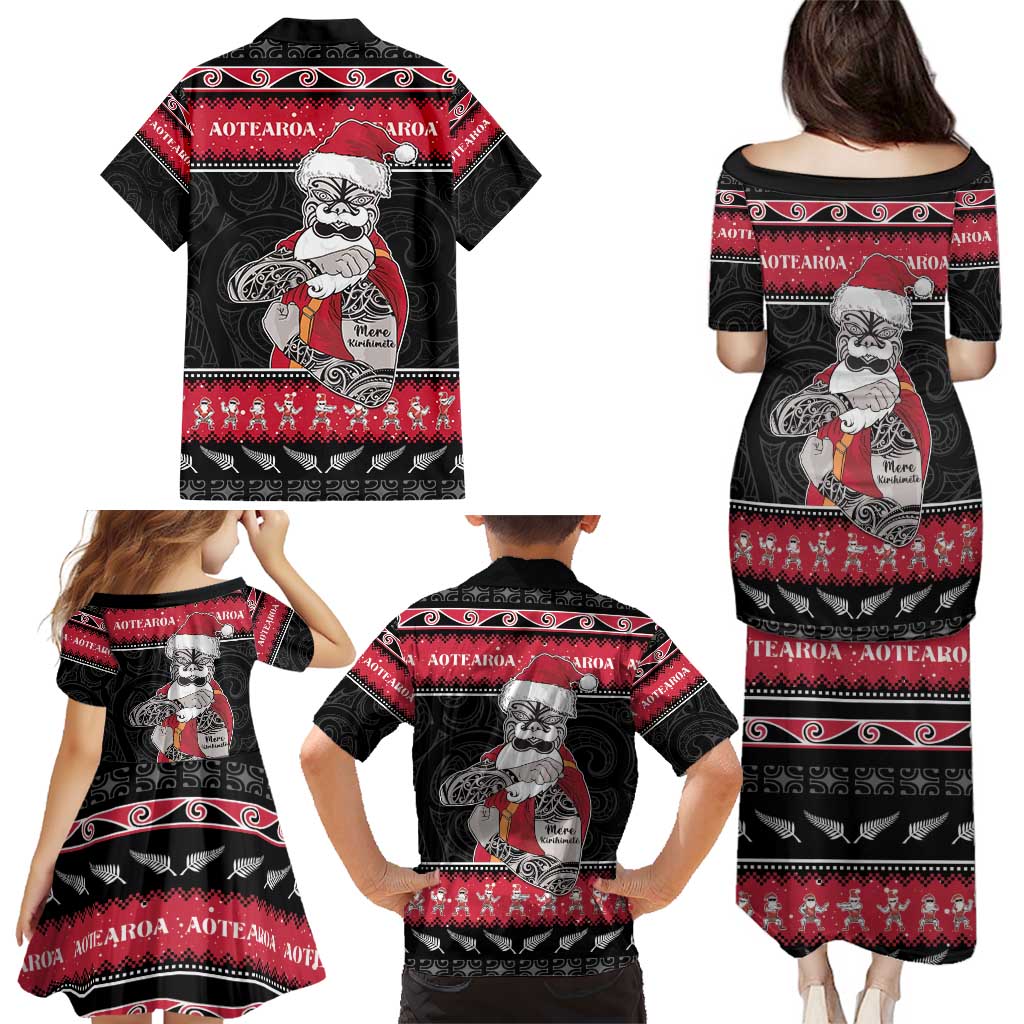 New Zealand Santa Tiki Christmas Family Matching Puletasi and Hawaiian Shirt Meri Kirihimete LT05 - Polynesian Pride