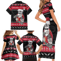 New Zealand Santa Tiki Christmas Family Matching Short Sleeve Bodycon Dress and Hawaiian Shirt Meri Kirihimete LT05 - Polynesian Pride
