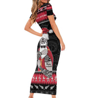 New Zealand Santa Tiki Christmas Family Matching Short Sleeve Bodycon Dress and Hawaiian Shirt Meri Kirihimete LT05 - Polynesian Pride