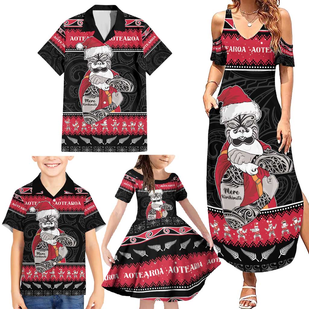 New Zealand Santa Tiki Christmas Family Matching Summer Maxi Dress and Hawaiian Shirt Meri Kirihimete LT05 - Polynesian Pride