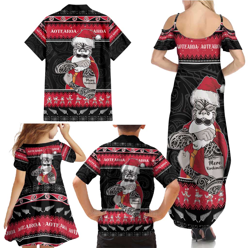 New Zealand Santa Tiki Christmas Family Matching Summer Maxi Dress and Hawaiian Shirt Meri Kirihimete LT05 - Polynesian Pride