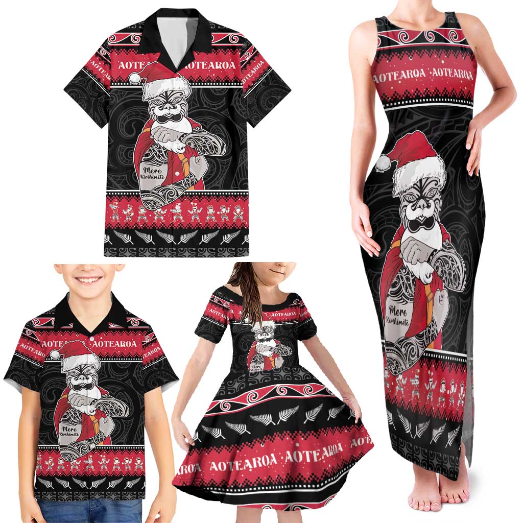 New Zealand Santa Tiki Christmas Family Matching Tank Maxi Dress and Hawaiian Shirt Meri Kirihimete LT05 - Polynesian Pride