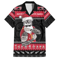 New Zealand Santa Tiki Christmas Hawaiian Shirt Meri Kirihimete LT05 Black - Polynesian Pride