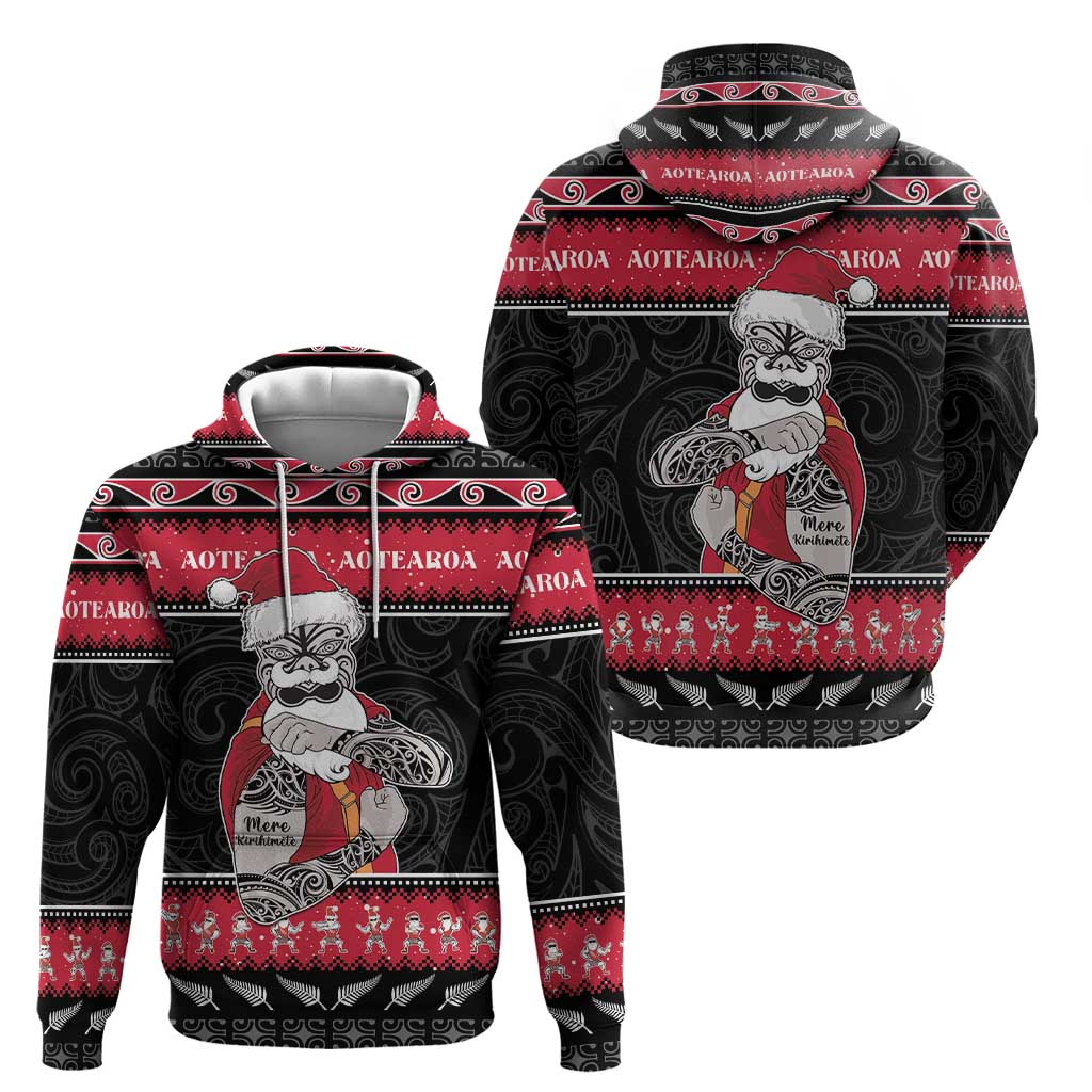 New Zealand Santa Tiki Christmas Hoodie Meri Kirihimete LT05 - Polynesian Pride