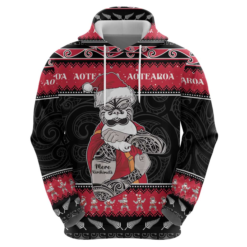 New Zealand Santa Tiki Christmas Hoodie Meri Kirihimete LT05 - Polynesian Pride