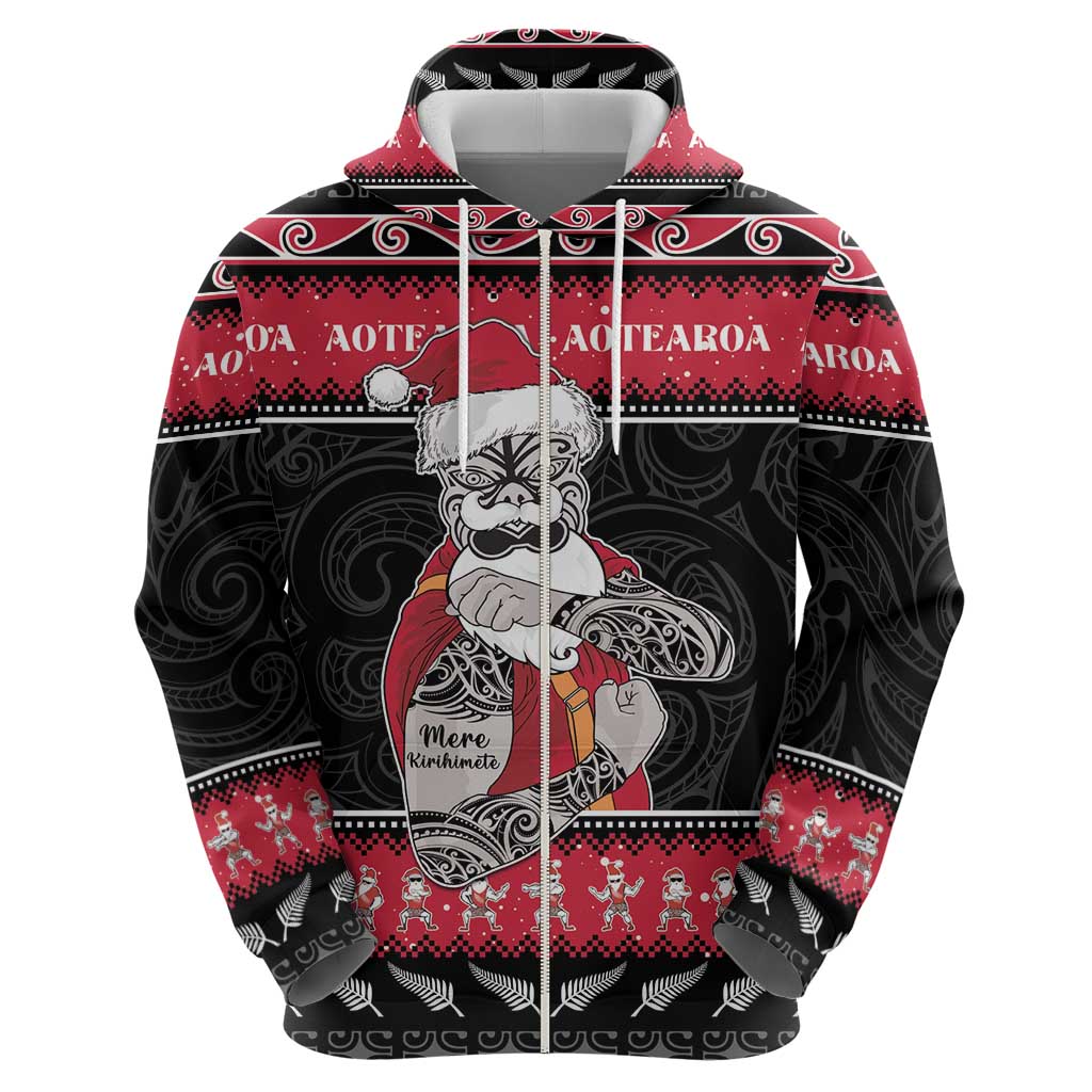 New Zealand Santa Tiki Christmas Hoodie Meri Kirihimete LT05 - Polynesian Pride