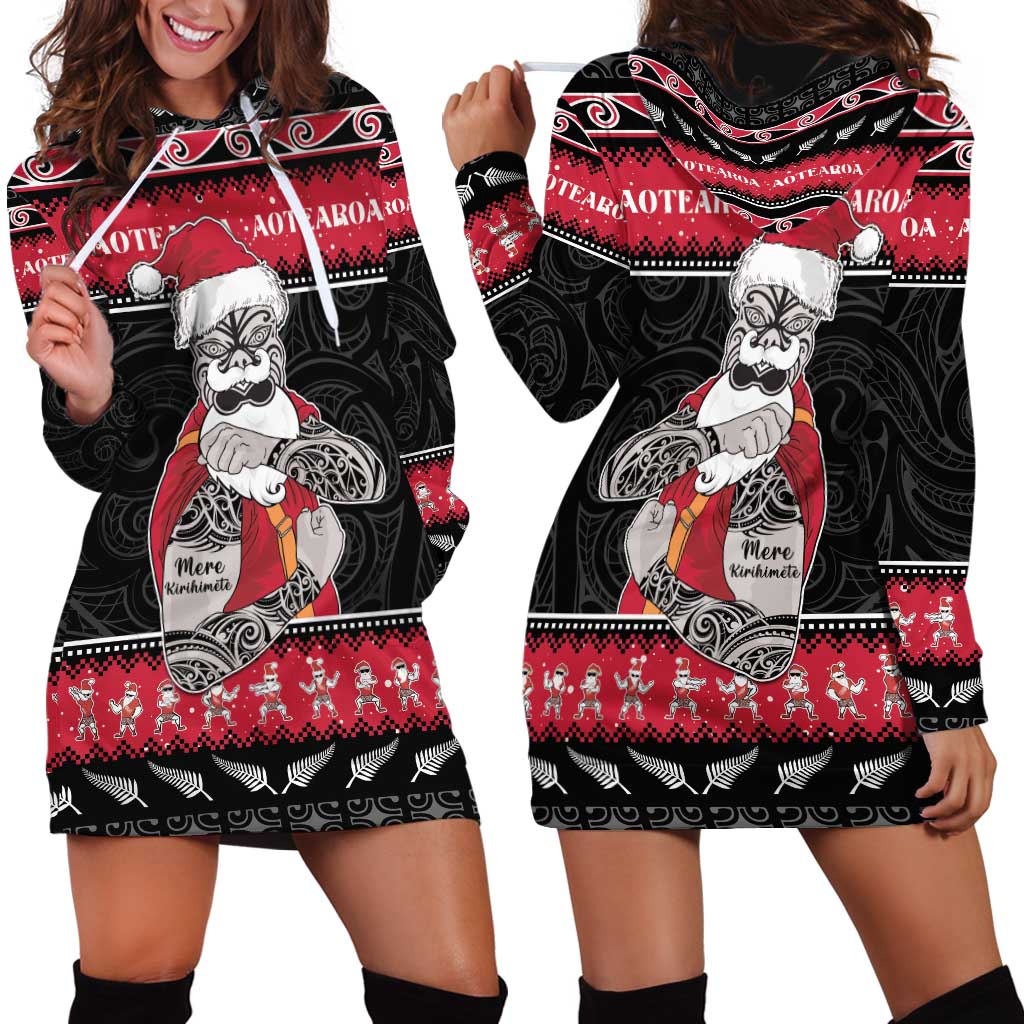 New Zealand Santa Tiki Christmas Hoodie Dress Meri Kirihimete LT05 - Polynesian Pride