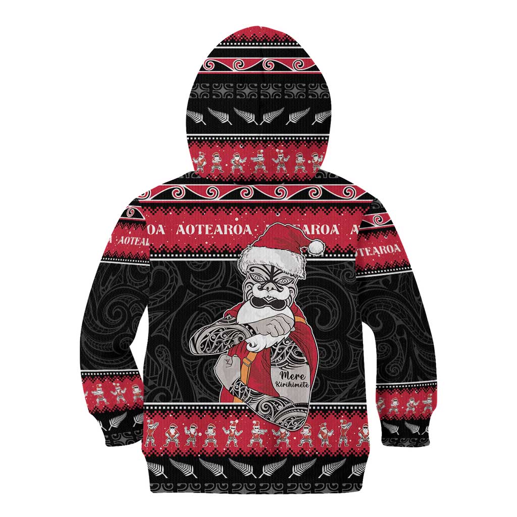 New Zealand Santa Tiki Christmas Kid Hoodie Meri Kirihimete LT05 - Polynesian Pride