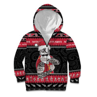 New Zealand Santa Tiki Christmas Kid Hoodie Meri Kirihimete LT05 Zip Hoodie Black - Polynesian Pride