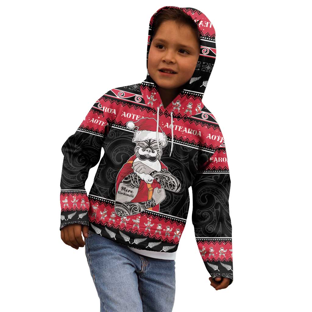 New Zealand Santa Tiki Christmas Kid Hoodie Meri Kirihimete LT05 - Polynesian Pride