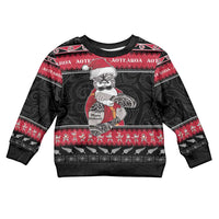 New Zealand Santa Tiki Christmas Kid Ugly Christmas Sweater Meri Kirihimete LT05 Kid Black - Polynesian Pride