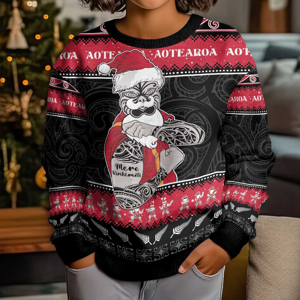 New Zealand Santa Tiki Christmas Kid Ugly Christmas Sweater Meri Kirihimete LT05 - Polynesian Pride