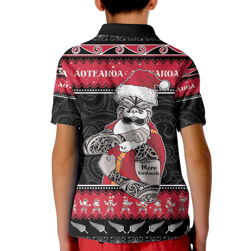 New Zealand Santa Tiki Christmas Kid Polo Shirt Meri Kirihimete LT05 - Polynesian Pride