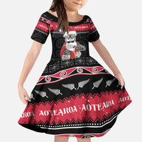 New Zealand Santa Tiki Christmas Kid Short Sleeve Dress Meri Kirihimete LT05 KID Black - Polynesian Pride