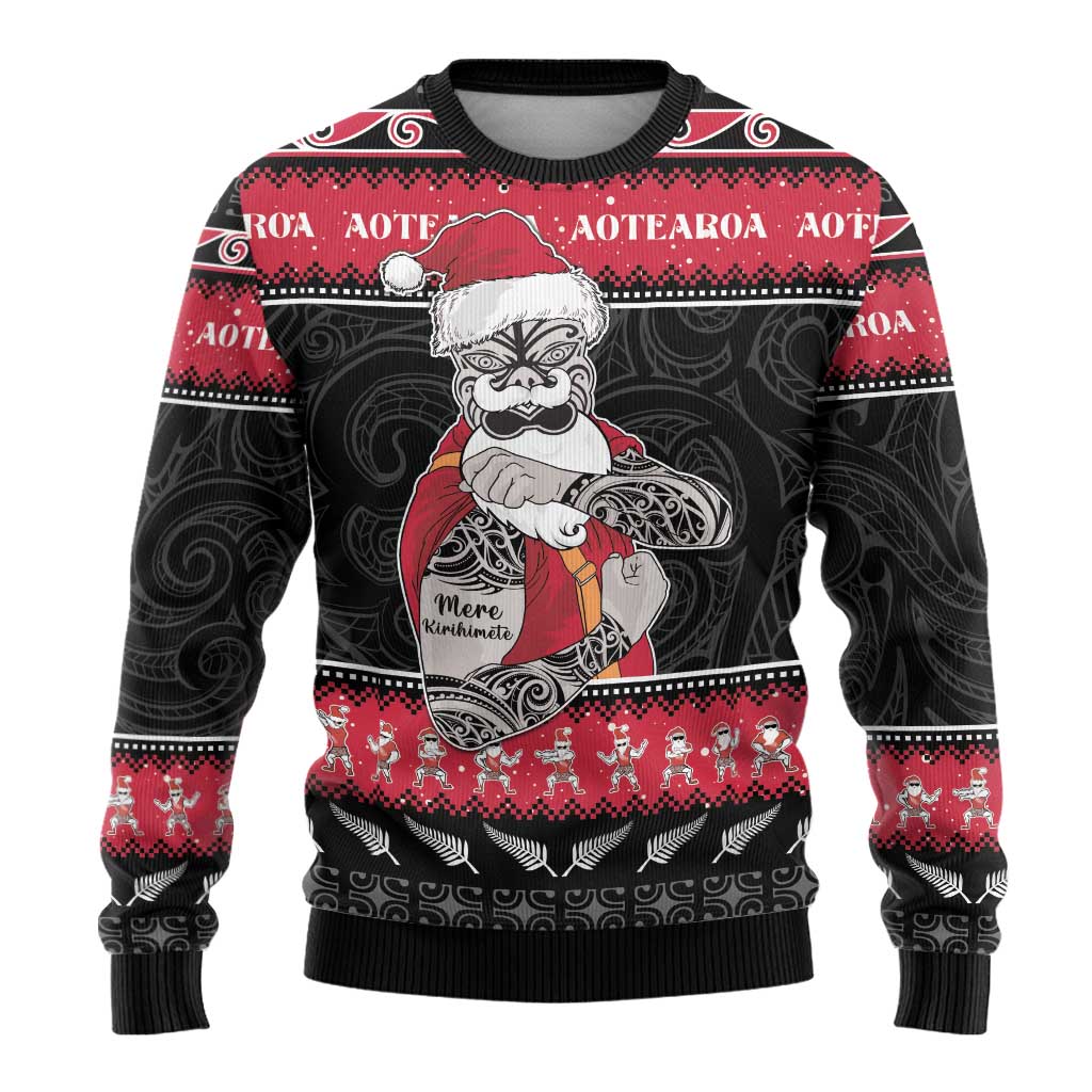 New Zealand Santa Tiki Christmas Ugly Christmas Sweater Meri Kirihimete LT05 - Polynesian Pride