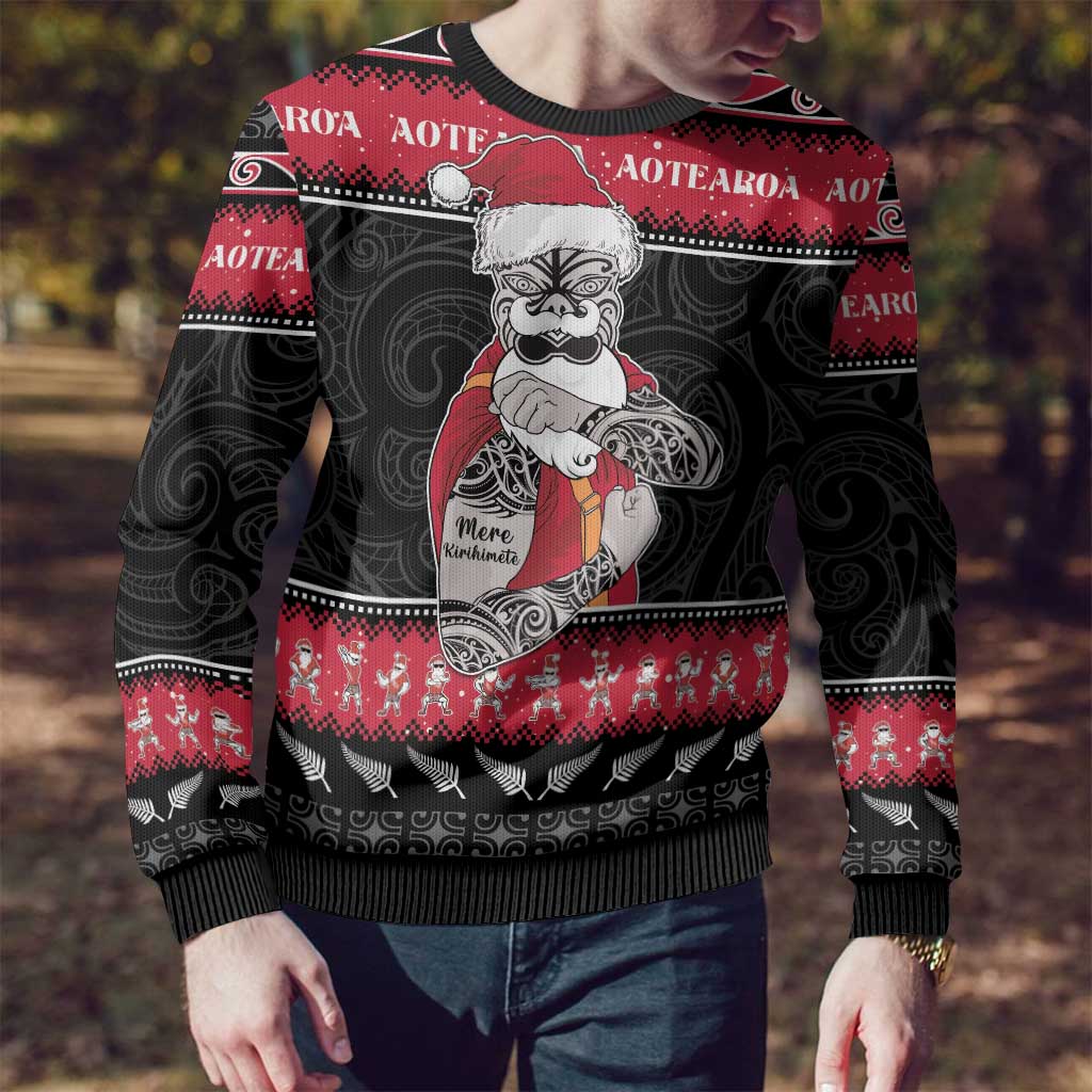 New Zealand Santa Tiki Christmas Ugly Christmas Sweater Meri Kirihimete LT05 - Polynesian Pride