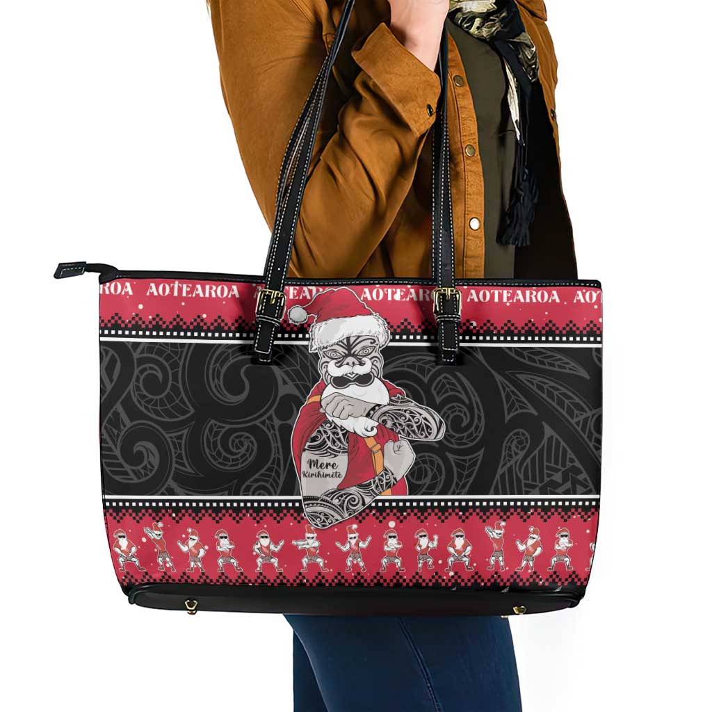 New Zealand Santa Tiki Christmas Leather Tote Bag Meri Kirihimete LT05 - Polynesian Pride