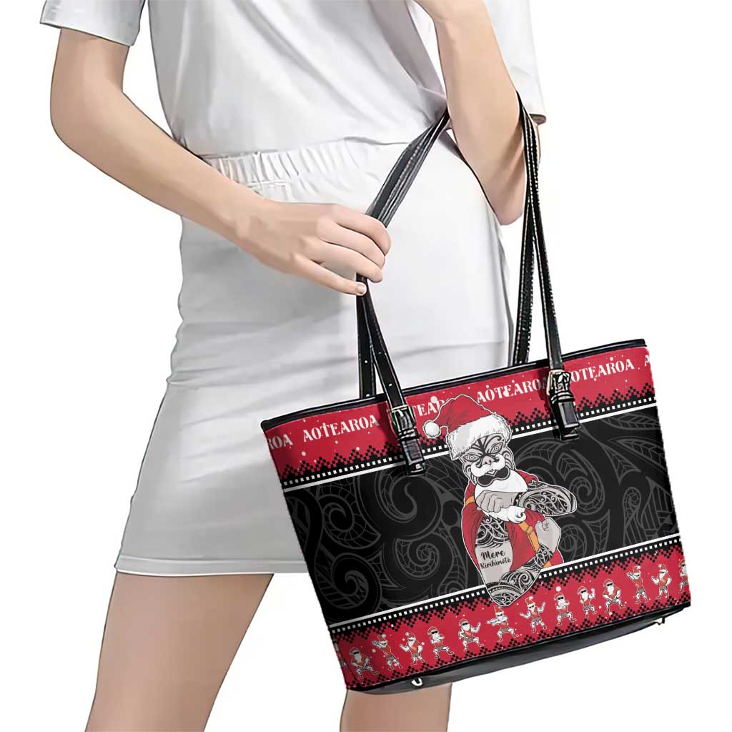 New Zealand Santa Tiki Christmas Leather Tote Bag Meri Kirihimete LT05 - Polynesian Pride