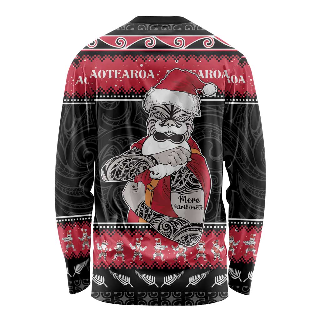 New Zealand Santa Tiki Christmas Long Sleeve Shirt Meri Kirihimete LT05 - Polynesian Pride