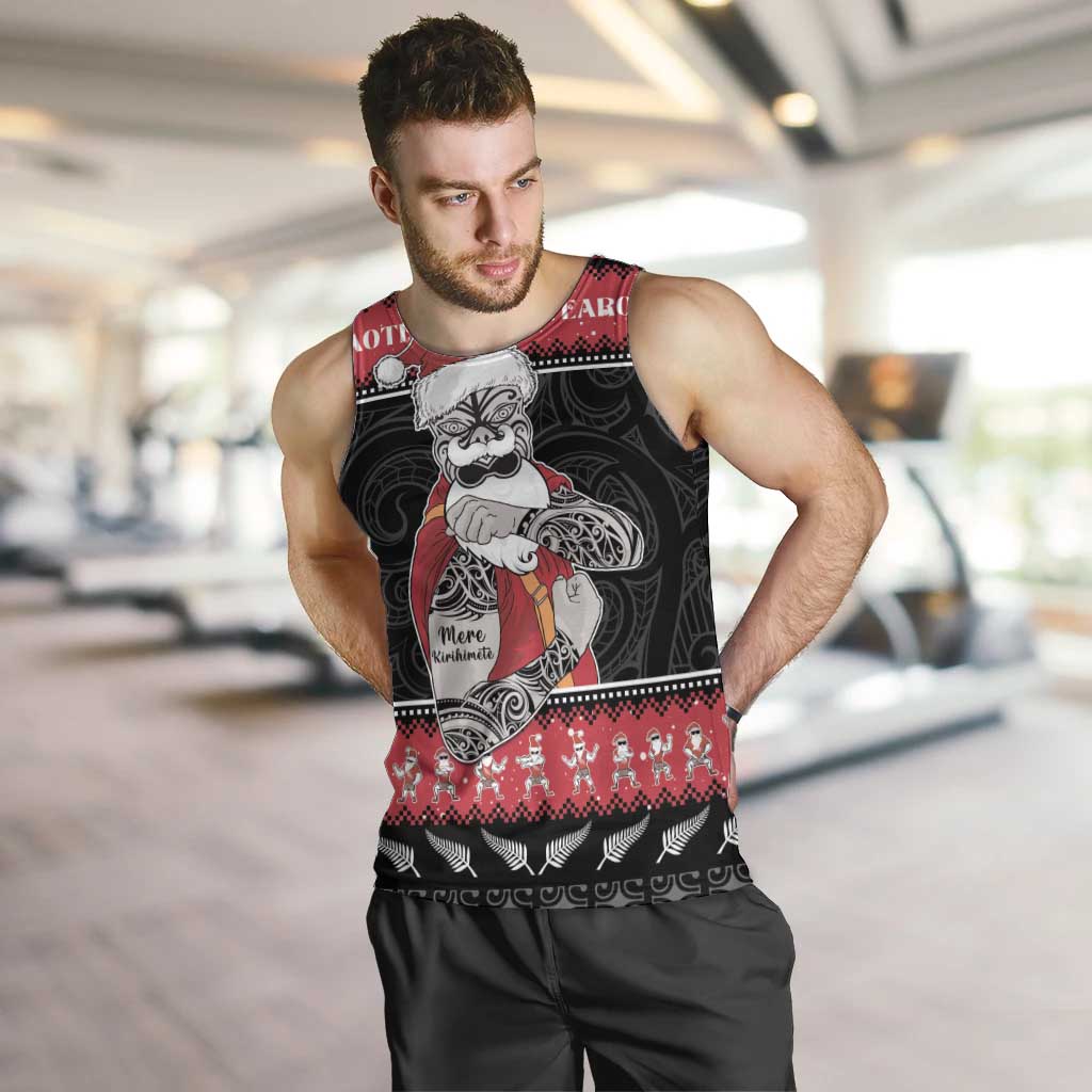 New Zealand Santa Tiki Christmas Men Tank Top Meri Kirihimete LT05 Black - Polynesian Pride
