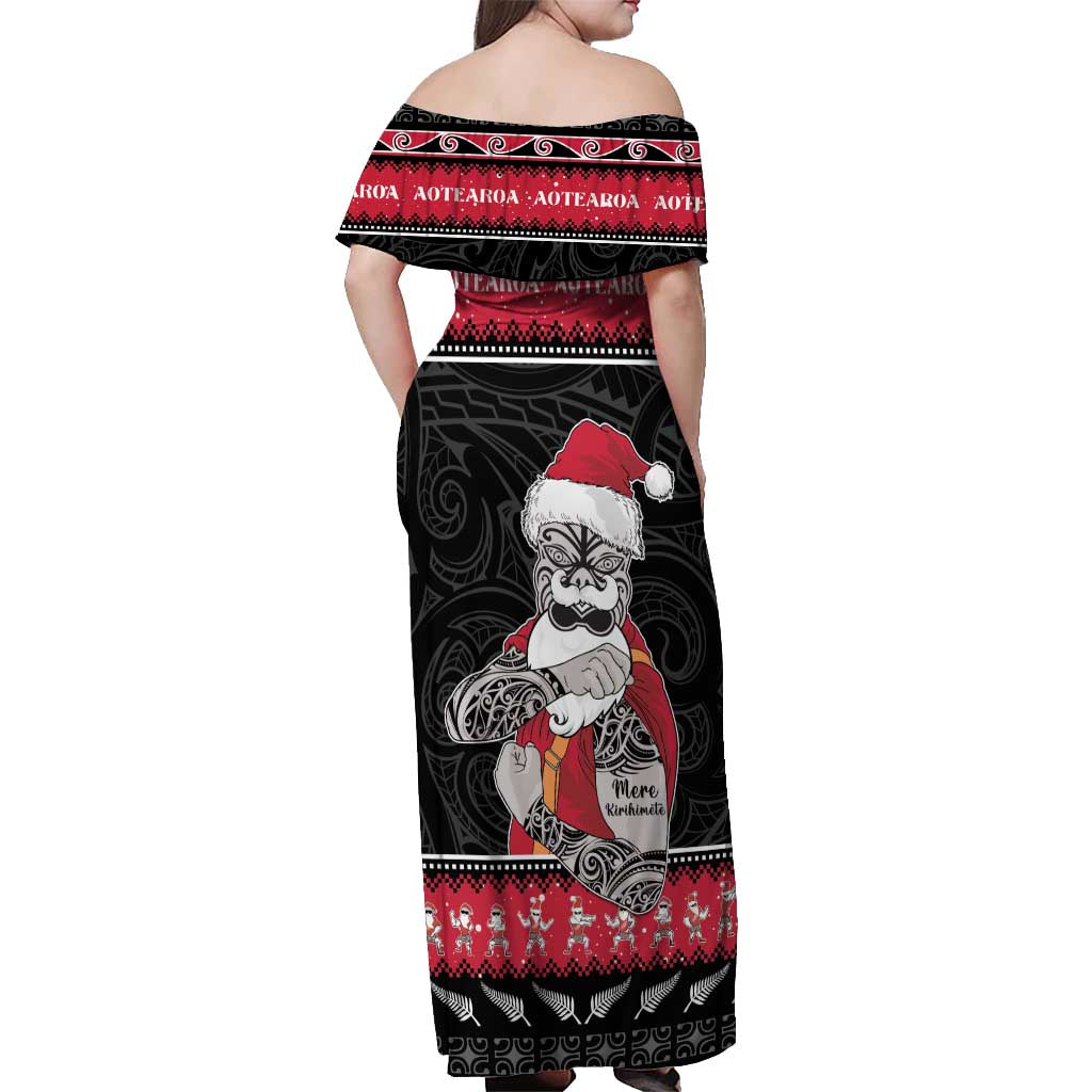 New Zealand Santa Tiki Christmas Off Shoulder Maxi Dress Meri Kirihimete LT05 - Polynesian Pride