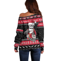 New Zealand Santa Tiki Christmas Off Shoulder Sweater Meri Kirihimete LT05 - Polynesian Pride