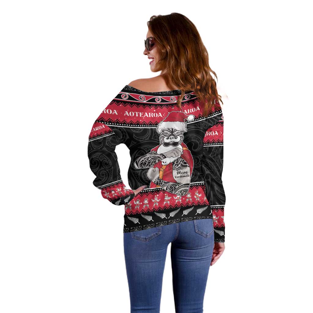 New Zealand Santa Tiki Christmas Off Shoulder Sweater Meri Kirihimete LT05 - Polynesian Pride