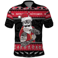 New Zealand Santa Tiki Christmas Polo Shirt Meri Kirihimete LT05 Black - Polynesian Pride
