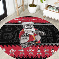 New Zealand Santa Tiki Christmas Round Carpet Meri Kirihimete LT05 Black - Polynesian Pride