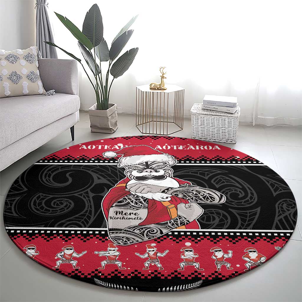 New Zealand Santa Tiki Christmas Round Carpet Meri Kirihimete LT05 - Polynesian Pride