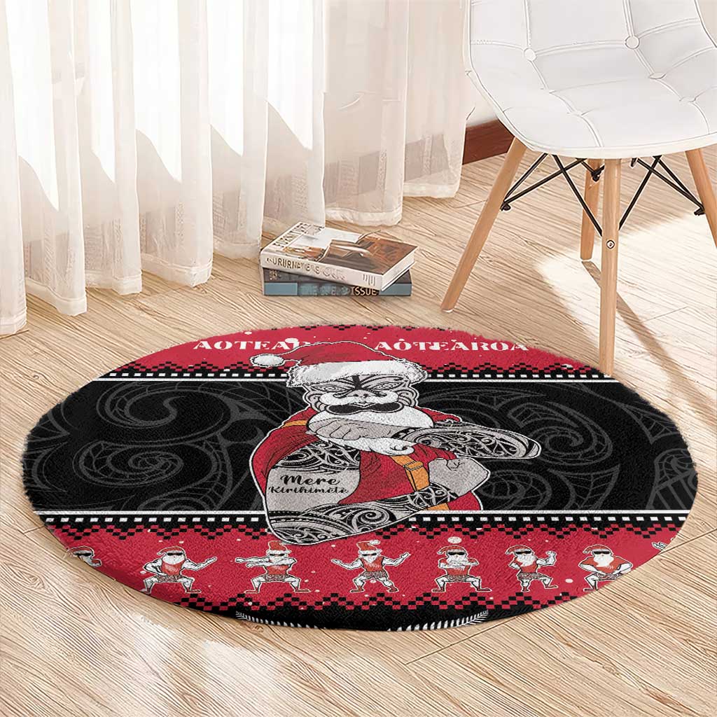 New Zealand Santa Tiki Christmas Round Carpet Meri Kirihimete LT05 - Polynesian Pride