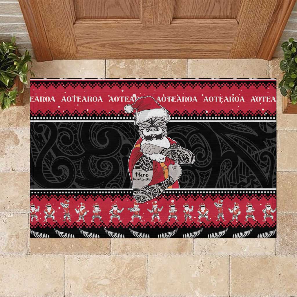 New Zealand Santa Tiki Christmas Rubber Doormat Meri Kirihimete LT05 Black - Polynesian Pride