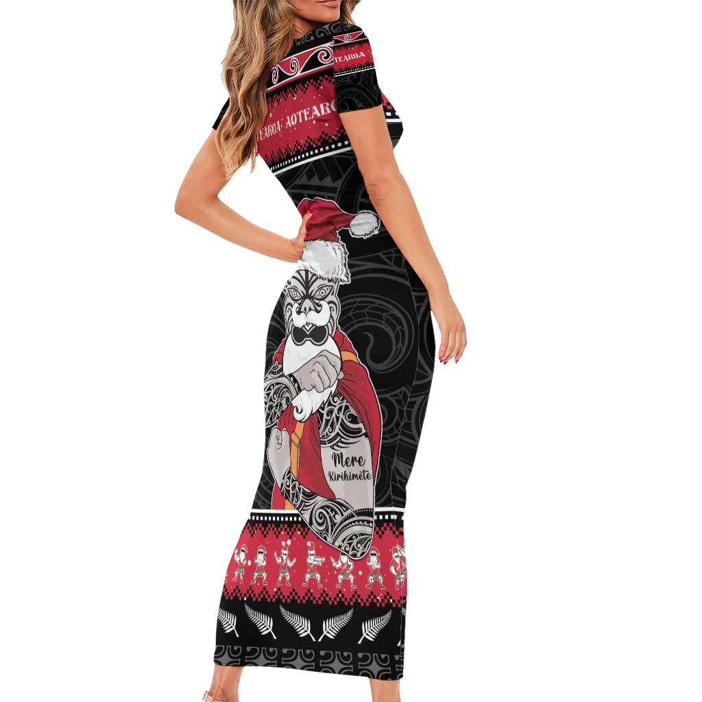 New Zealand Santa Tiki Christmas Short Sleeve Bodycon Dress Meri Kirihimete LT05 - Polynesian Pride