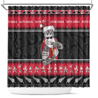 New Zealand Santa Tiki Christmas Shower Curtain Meri Kirihimete LT05 Black - Polynesian Pride