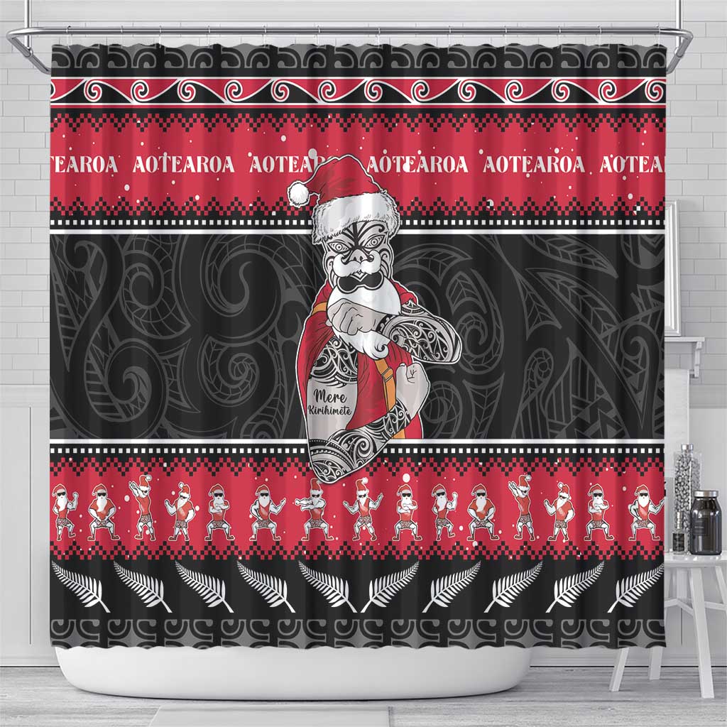 New Zealand Santa Tiki Christmas Shower Curtain Meri Kirihimete LT05 - Polynesian Pride