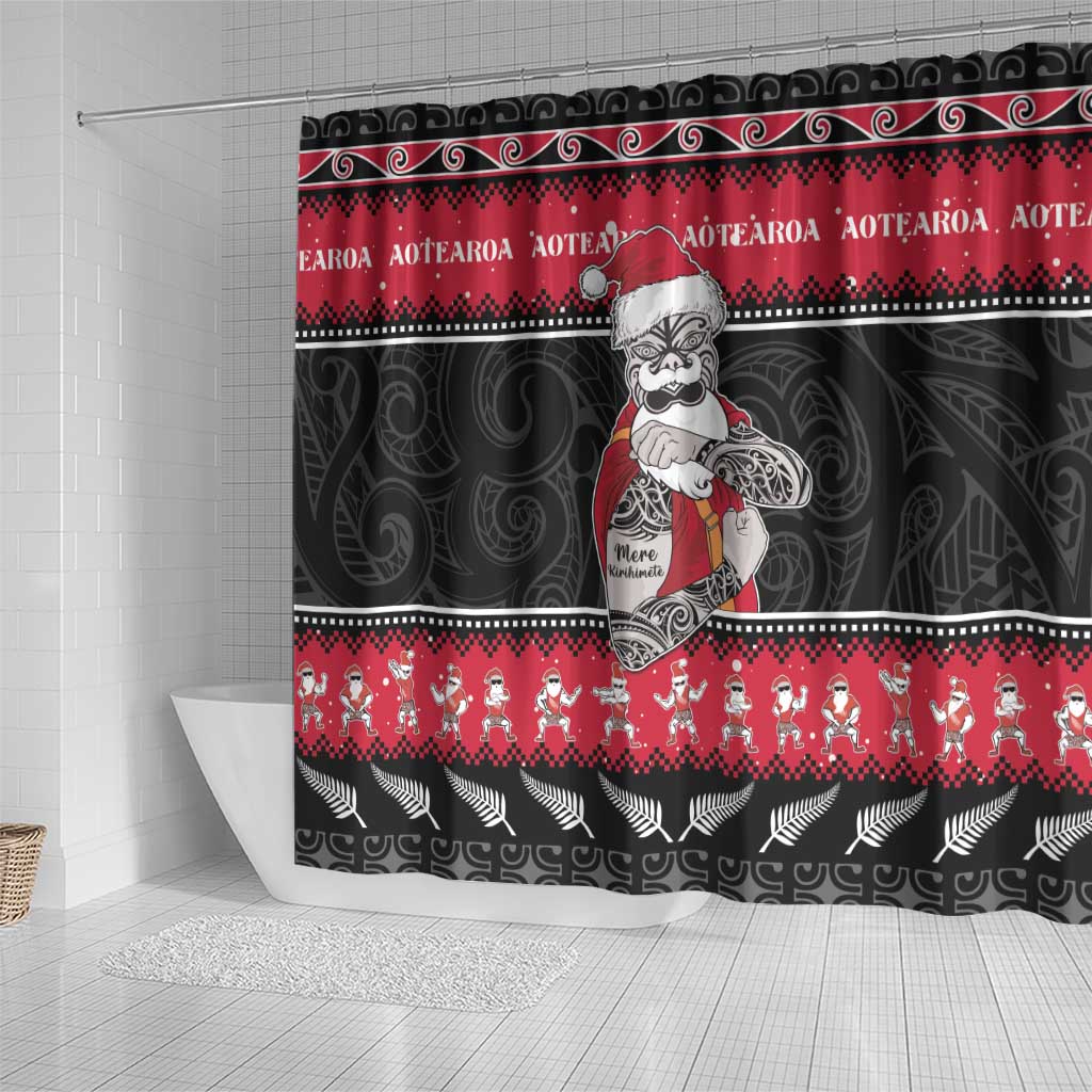 New Zealand Santa Tiki Christmas Shower Curtain Meri Kirihimete LT05 - Polynesian Pride