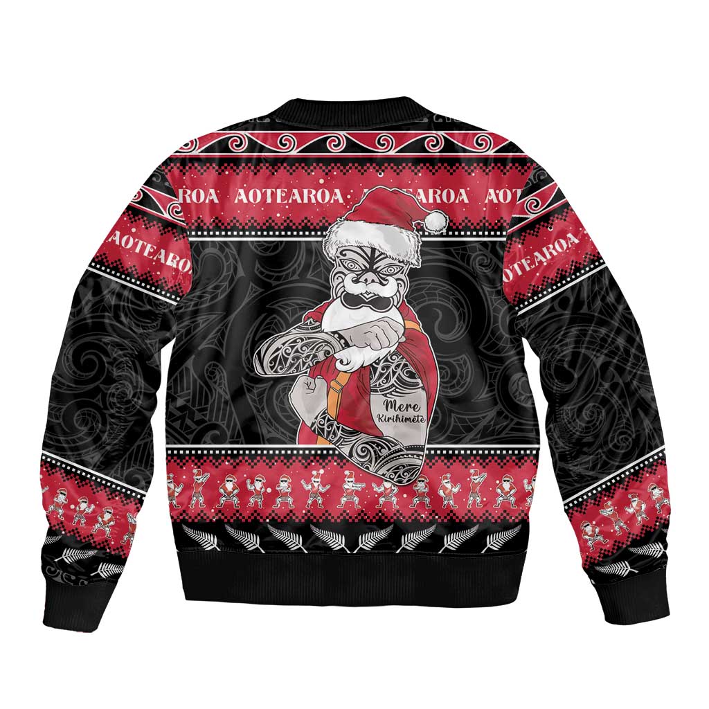 New Zealand Santa Tiki Christmas Sleeve Zip Bomber Jacket Meri Kirihimete LT05 - Polynesian Pride