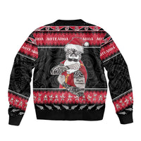 New Zealand Santa Tiki Christmas Sleeve Zip Bomber Jacket Meri Kirihimete LT05 - Polynesian Pride