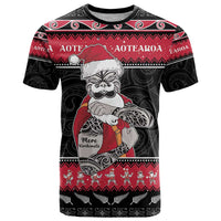 New Zealand Santa Tiki Christmas T Shirt Meri Kirihimete LT05 Black - Polynesian Pride