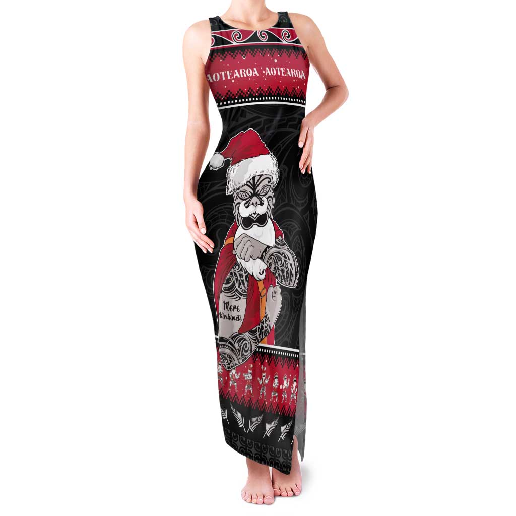 New Zealand Santa Tiki Christmas Tank Maxi Dress Meri Kirihimete LT05 Women Black - Polynesian Pride