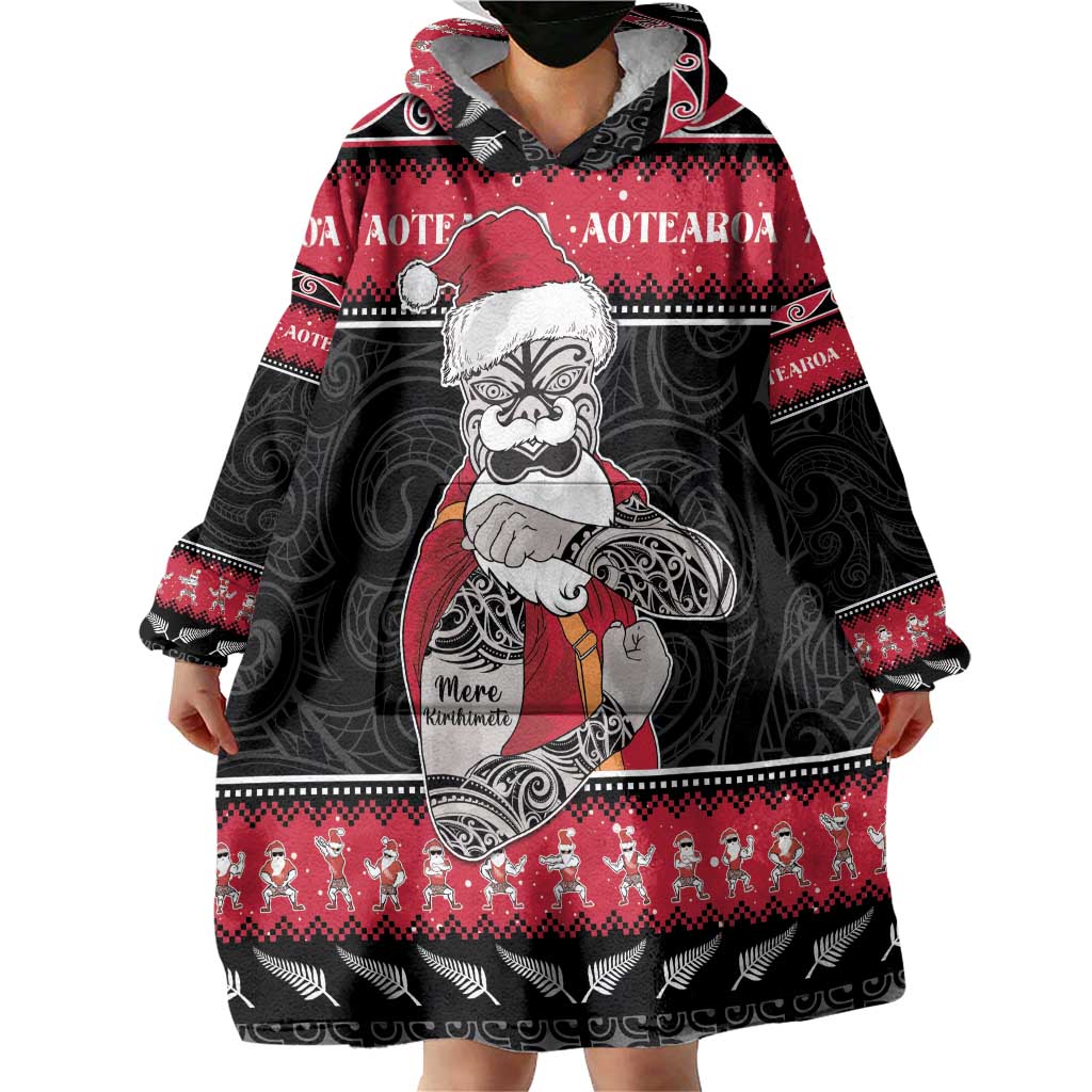 New Zealand Santa Tiki Christmas Wearable Blanket Hoodie Meri Kirihimete LT05 - Polynesian Pride