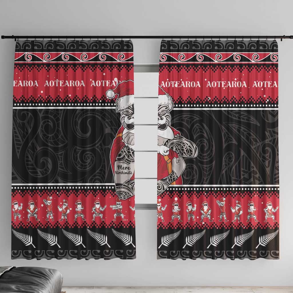 New Zealand Santa Tiki Christmas Window Curtain Meri Kirihimete LT05 With Hooks Black - Polynesian Pride
