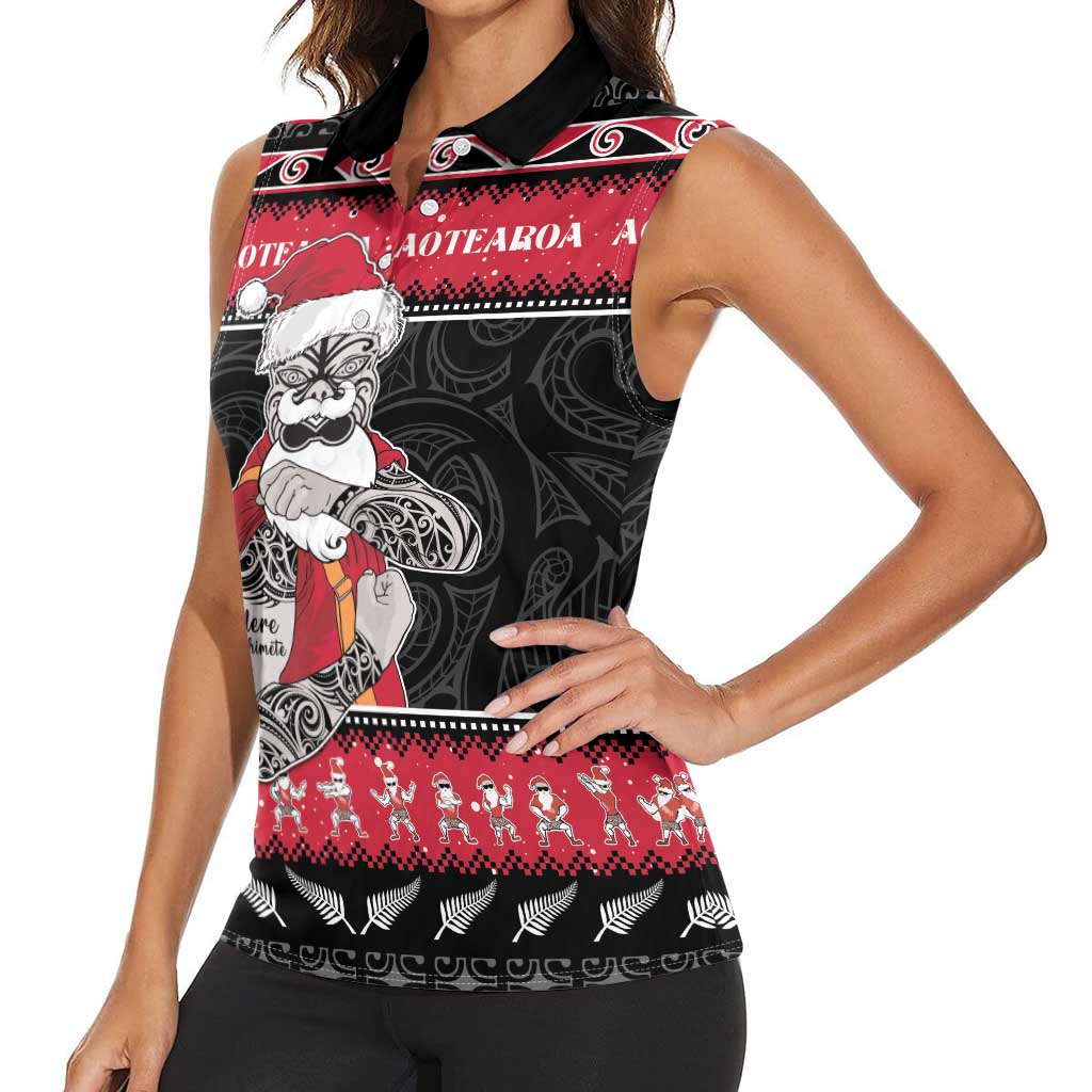 New Zealand Santa Tiki Christmas Women Sleeveless Polo Shirt Meri Kirihimete LT05 - Polynesian Pride