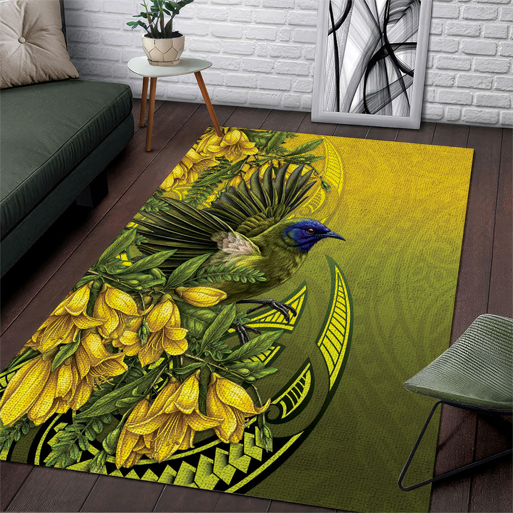 New Zealand Bellbird Area Rug With Kowhai Flowers