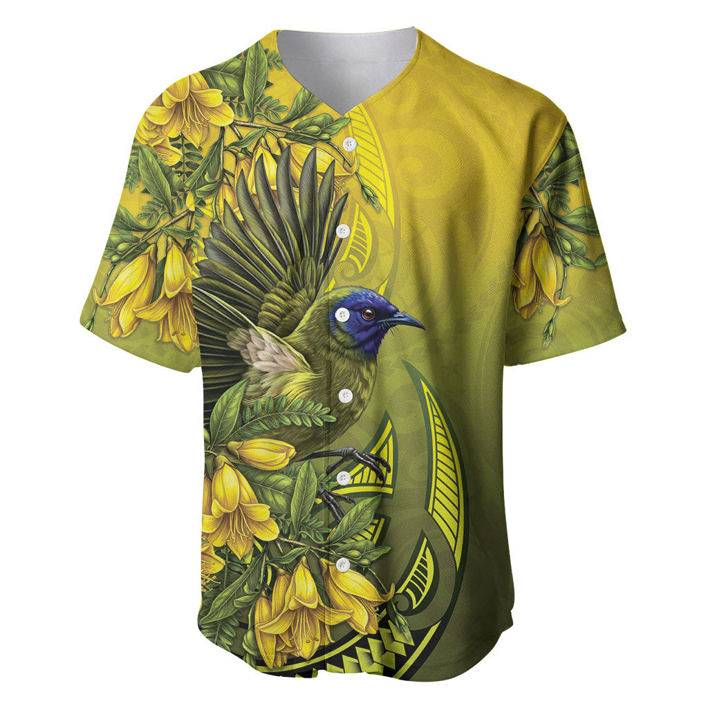 New Zealand Bellbird Baseball Jersey With Kowhai Flowers LT05 Yellow - Polynesian Pride