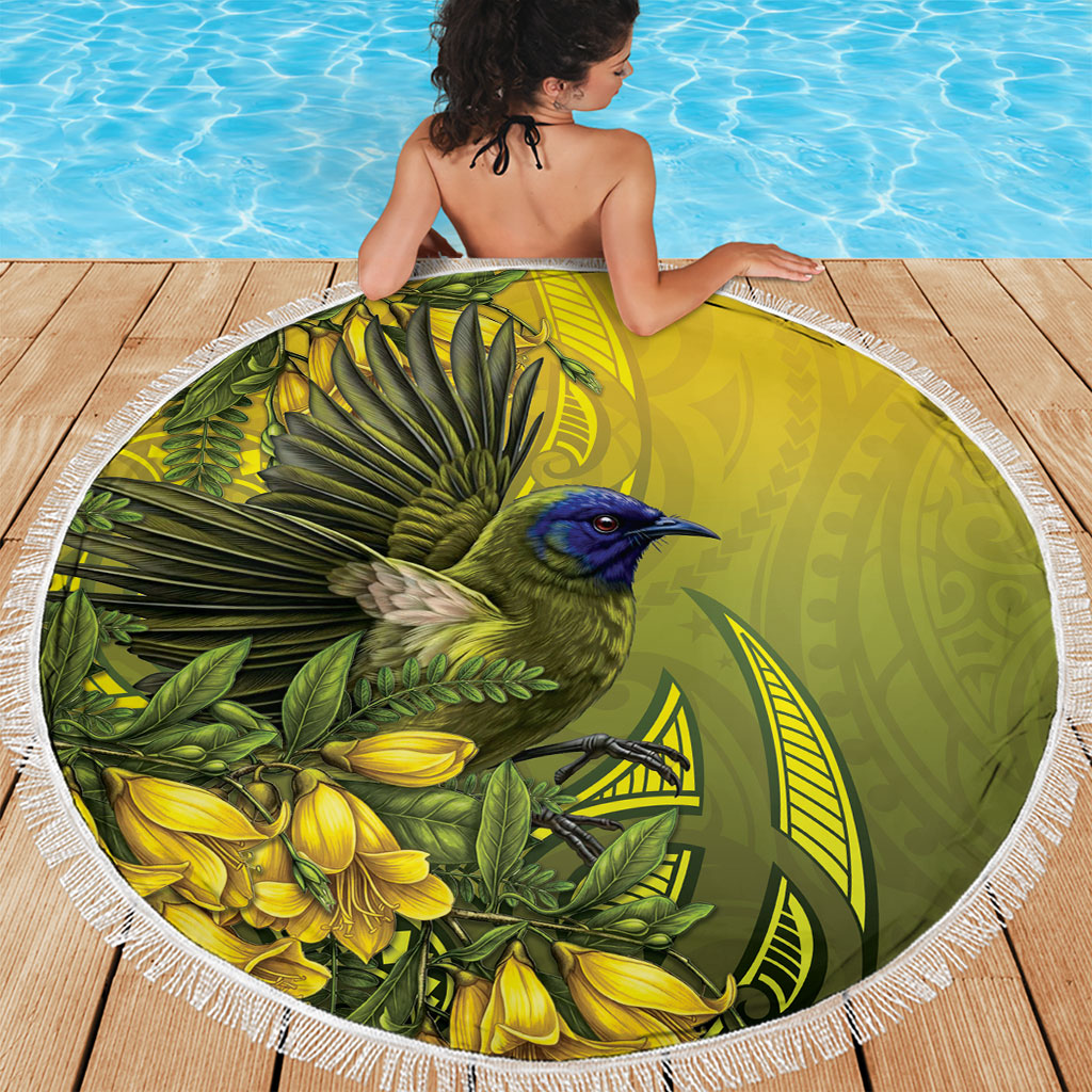 New Zealand Bellbird Beach Blanket With Kowhai Flowers LT05 - Polynesian Pride