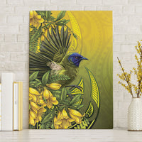 New Zealand Bellbird Canvas Wall Art With Kowhai Flowers LT05 Without Frame Yellow - Polynesian Pride