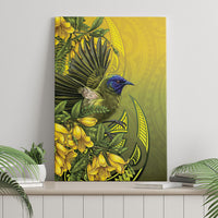 New Zealand Bellbird Canvas Wall Art With Kowhai Flowers LT05 - Polynesian Pride