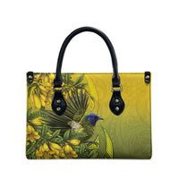 New Zealand Bellbird Leather Bag With Kowhai Flowers LT05 - Polynesian Pride
